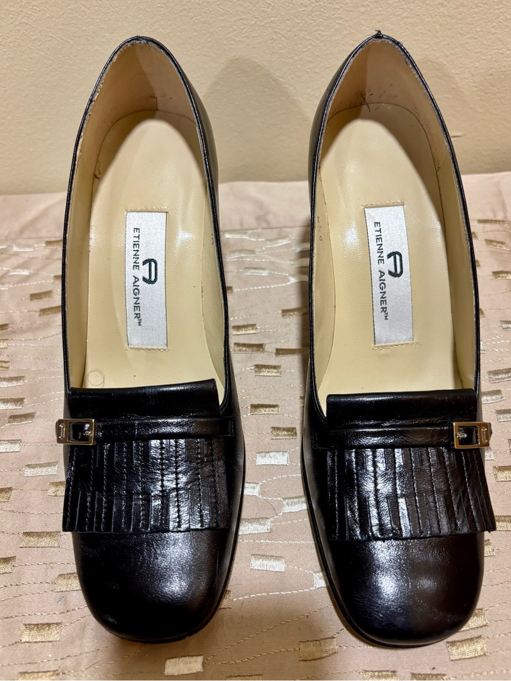Etienne Aigner Women’s Black Leather Kiltie Loafers